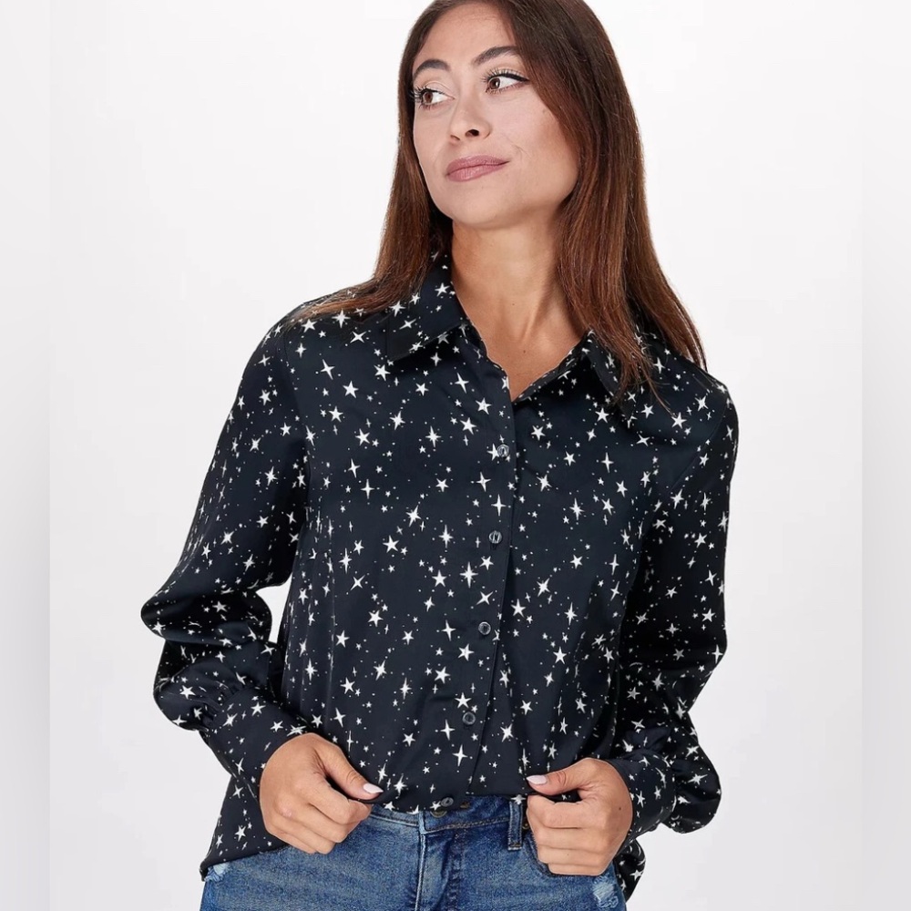 Candace Cameron Bure Shirt Button Front Black Satin Woman Plus Size 2X